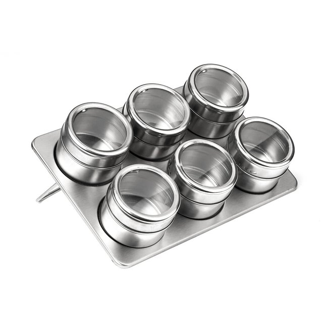 Set of 6 Spice Jars with Rack in Stainless Steel, silver-coloured, SO'HOME