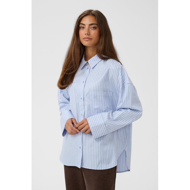 Chemise à manches longues bleu/blanc rayures <span itemprop=