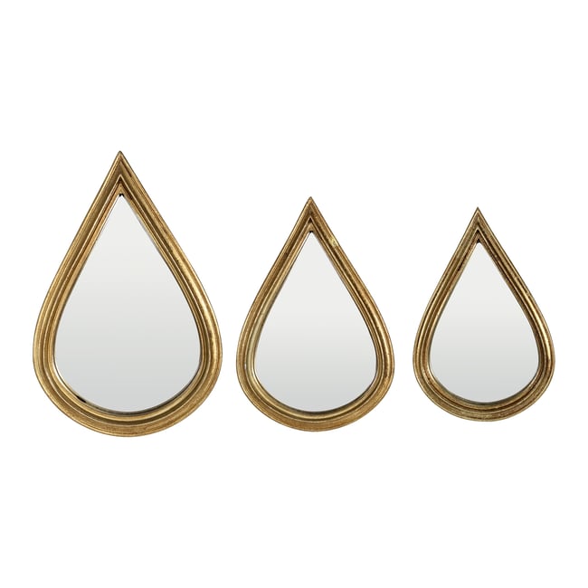 Lot de 3 miroirs gouttes 12, 14 et 16 cm Couleur or <span itemprop=