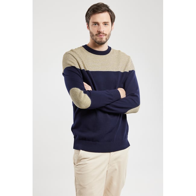 Pull avec coudières en coton marine deep/blanc/samoan s <span itemprop=