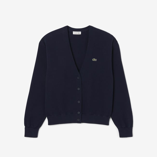 Buttoned V-Neck Cardigan, navy, LACOSTE