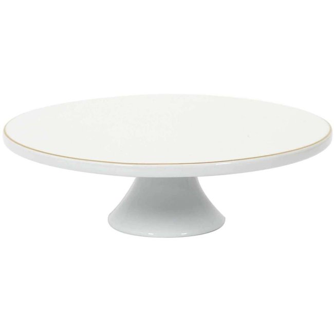 Support à gateau en porcelaine liseré doré Couleur blanc <span itemprop=