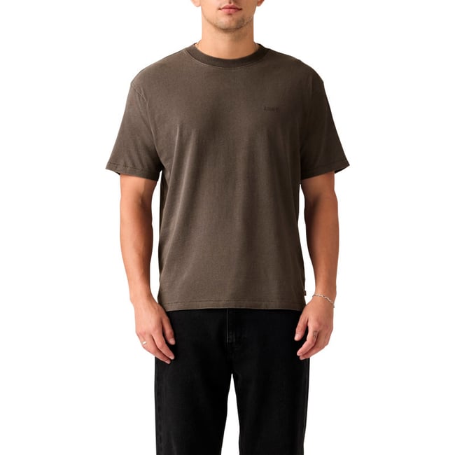 T-shirt en coton marron à coupe droite pourvu d'un large col rond marron <span itemprop=