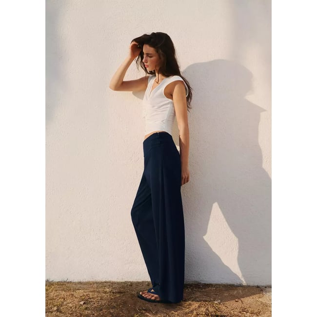 Pantalon Wideleg taille haute bleu marine <span itemprop=