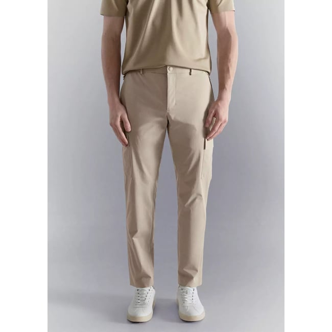 Pantalon cargo slim-fit comfort stretch beige <span itemprop=