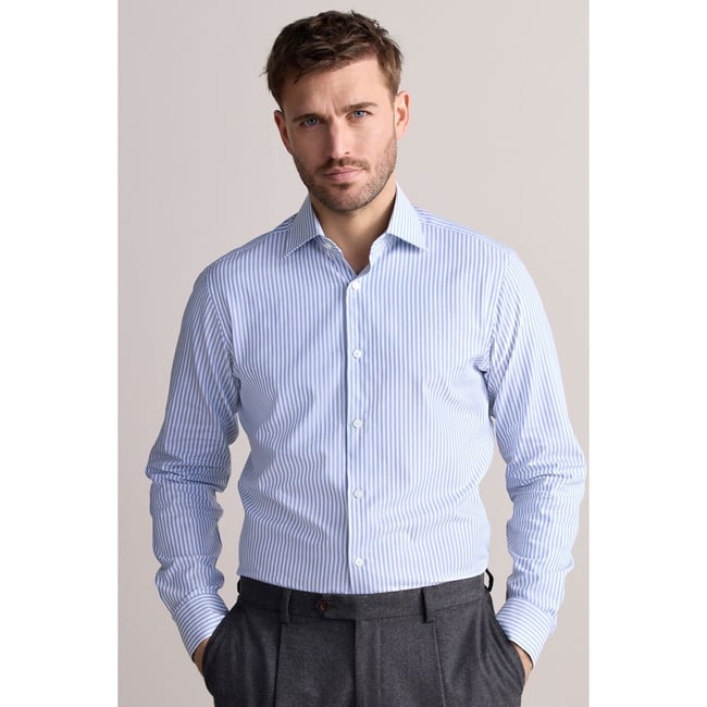 Chemise à rayures bengal 100 % coton bleu <span itemprop=