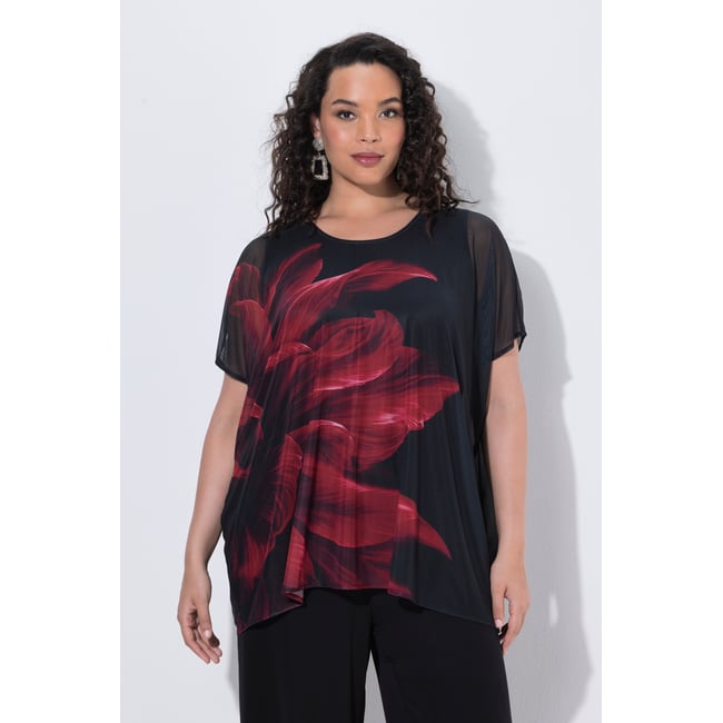 Blouse en tulle doublée, coupe oversize bordeaux rouge <span itemprop=