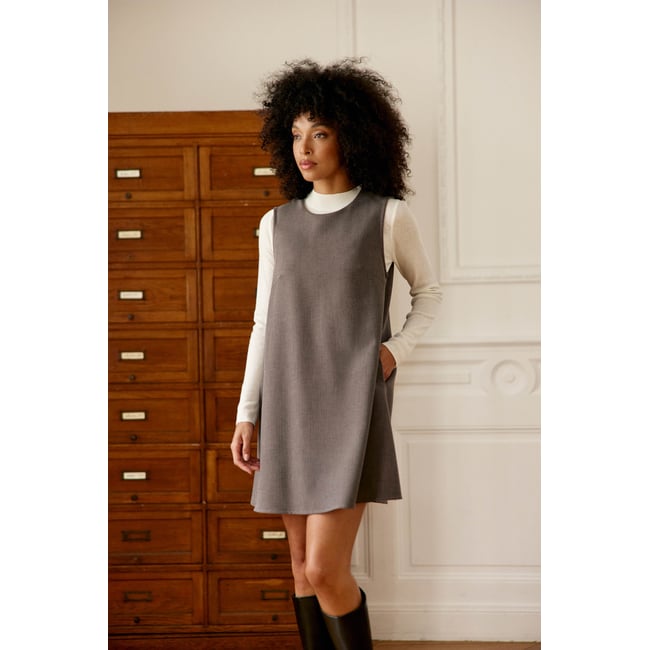 Robe courte trapèze uni ROLLY 14-taupe <span itemprop=
