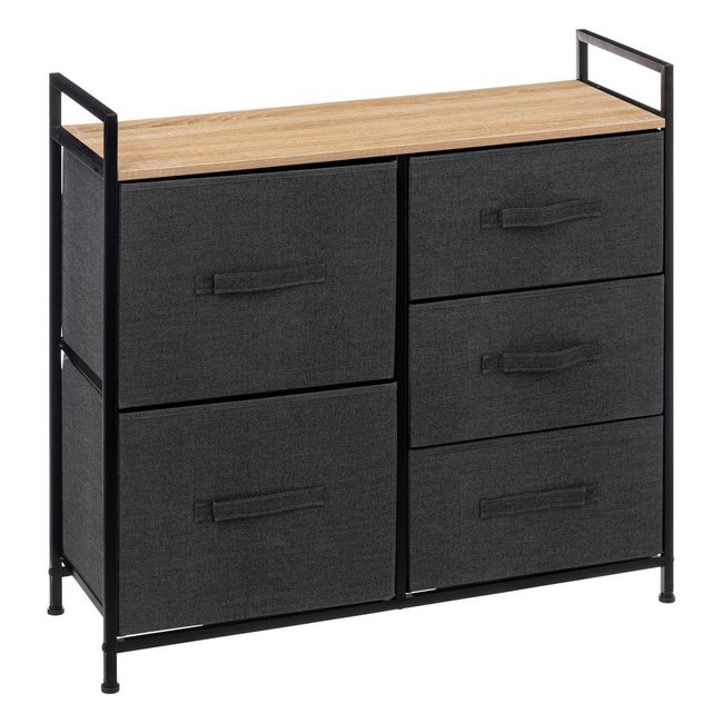 Rangement 5 tiroirs tissu anthracite Couleur gris foncé <span itemprop=