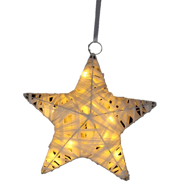 Suspension Etoile lumineuse en rafia Couleur jaune <span itemprop=