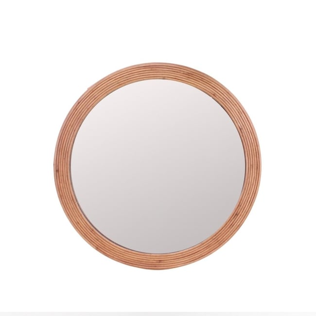 Miroir rond contour rotin 45cm Couleur marron <span itemprop=