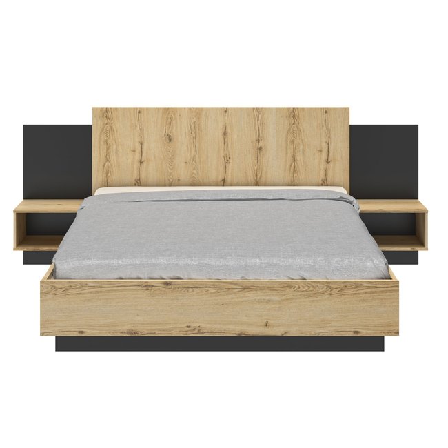 Lit avec chevets lambris MIMIZAN Couleur beige <span itemprop=