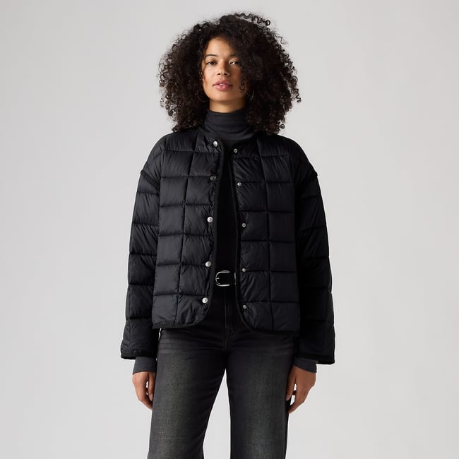 Short Crew Neck Quilted Padded Jacket, charcoal, LEVI'S