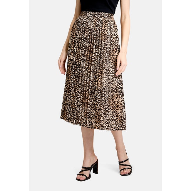 Jupe plissée à élastique beige/noir <span itemprop=