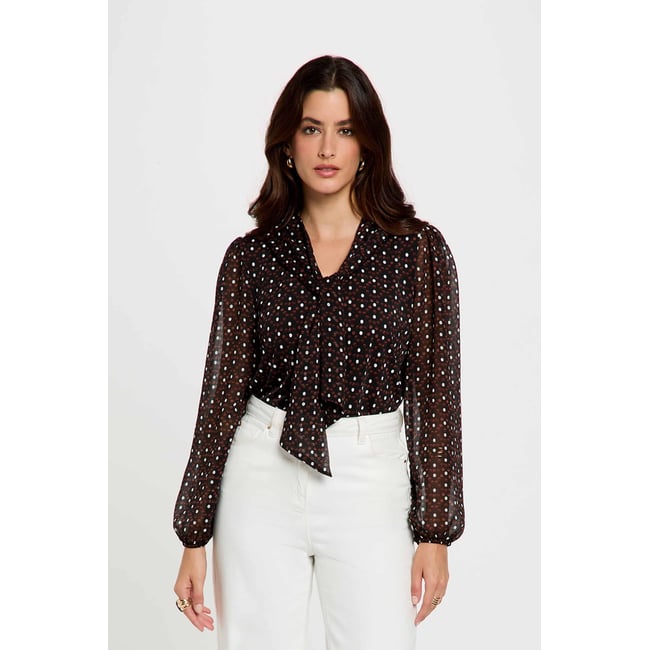 Blouse voile col lavallière multicolore <span itemprop=