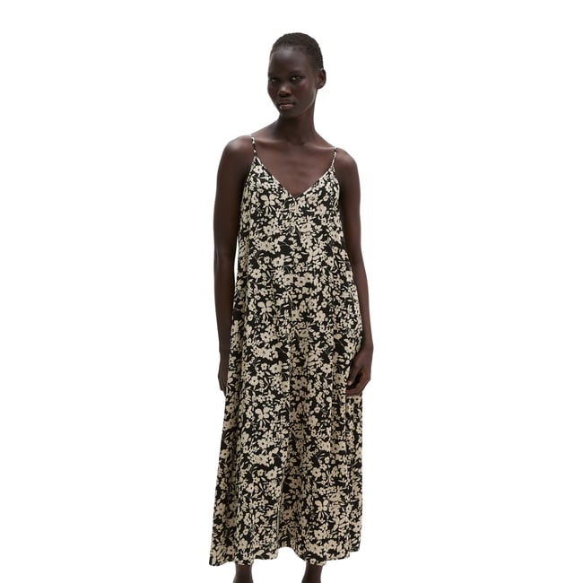 Robe d'été A-Shape en sergé de viscose imprimé noir <span itemprop=