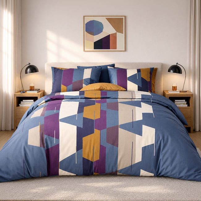 Parure de lit en percale de coton motif géométrique abstrait, AXOM multicolore <span itemprop=