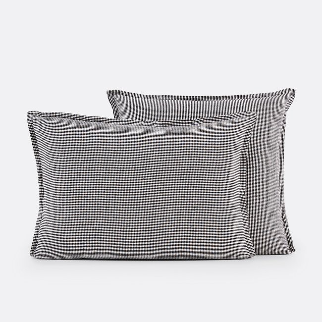 Linot Check 100% Washed Linen Child's Pillowcase, black gingham check, LA REDOUTE INTERIEURS