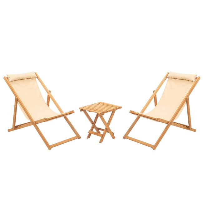 Salon jardin détente 2 places - bois et toile SORA bois naturel <span itemprop=