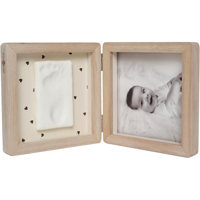 Cadre photo empreintes Double Jolis Cœurs beige, bois <span itemprop=