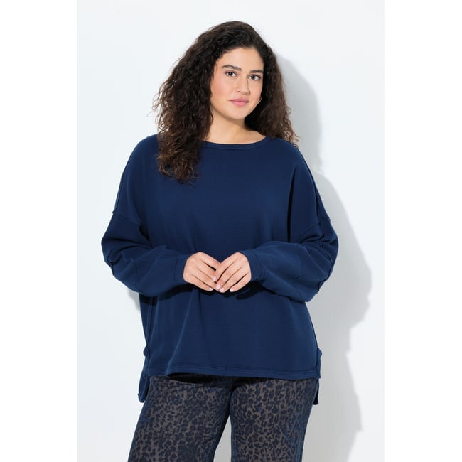 Sweat côtelé à col rond et manches longues bleu encre <span itemprop=