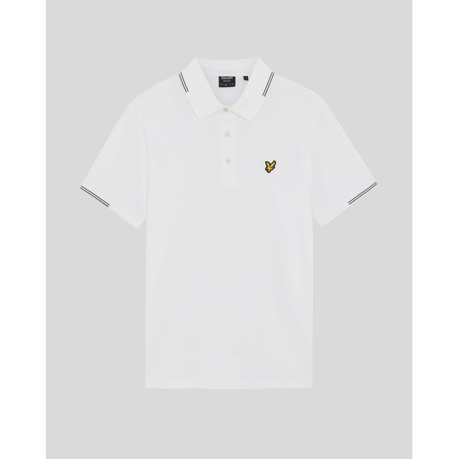 Polo en coton fin à liserés contrastés blanc/everglade <span itemprop=