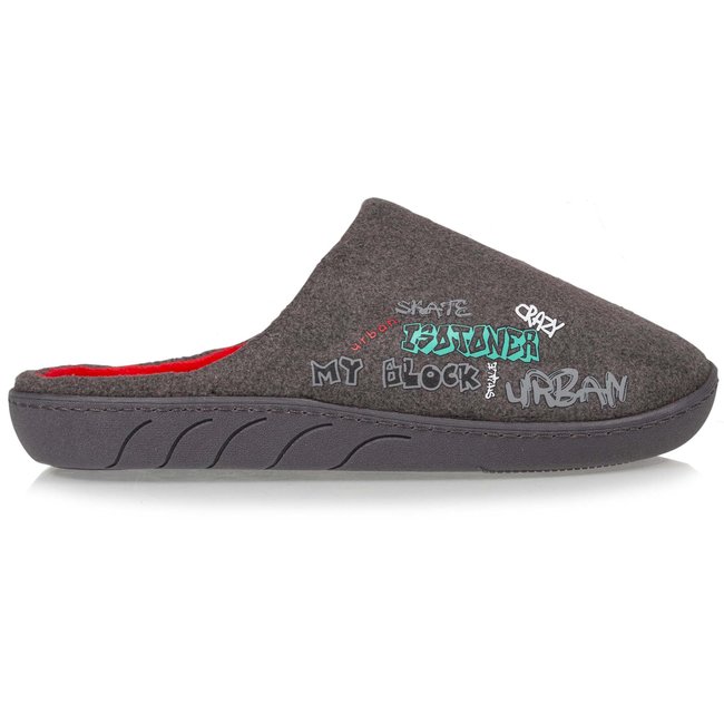 Chaussons Mules en polaire avec des détails graffiti gris <span itemprop=