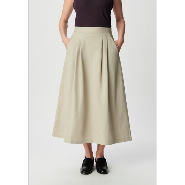 Jupe midi détails plis beige <span itemprop=