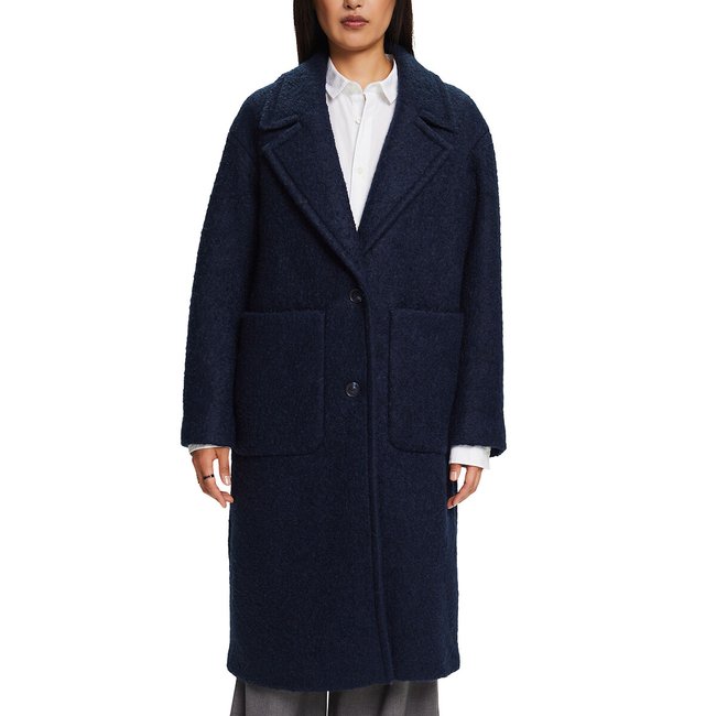 Manteau long boutonné bleu marine <span itemprop=