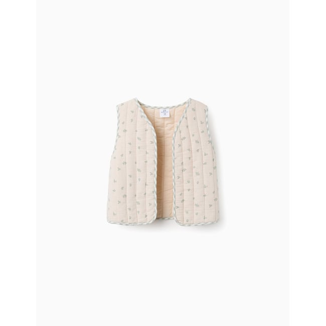 Gilet rembourré en coton à motif vert clair <span itemprop=