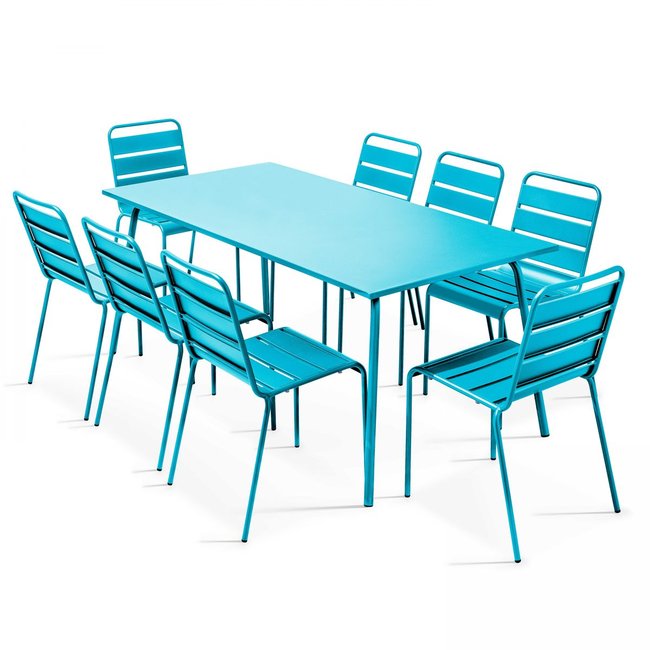 Salon de jardin table et 8 chaises en acier thermolaqué, PALAVAS - OVIALA