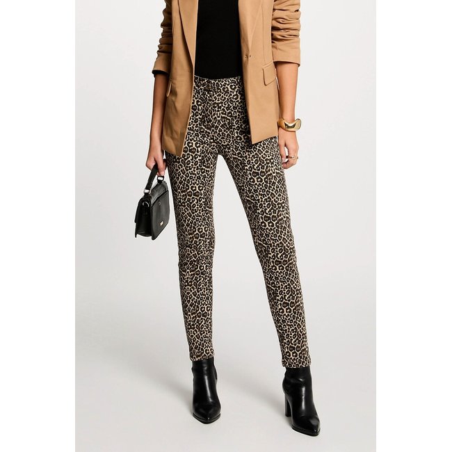 Pantalon slim taille basse imprimé animalier  imprimé léopard <span itemprop=