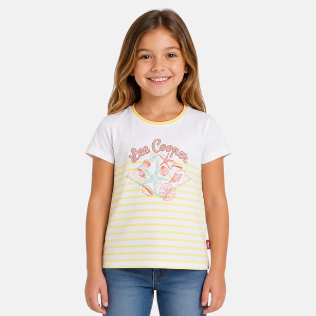 T-shirt manches courtes imprimé, col rond TEE TIME jaune pâle <span itemprop=