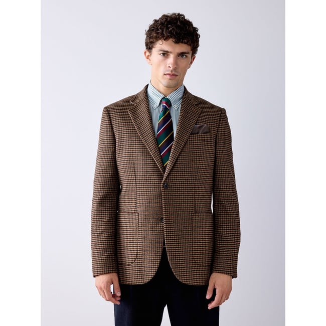 Blazer à carreaux pied-de-poule marron <span itemprop=
