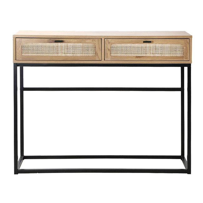 Console 2 Tiroirs avec Cannage Rotin L100cm - JAYA Couleur bois clair <span itemprop=
