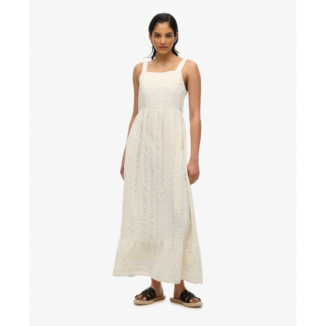 Robe longue à volants Statement écru poudré <span itemprop=