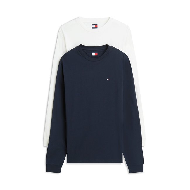 Set di 2 T-shirt slim a maniche lunghe ecru + blu TOMMY JEANS