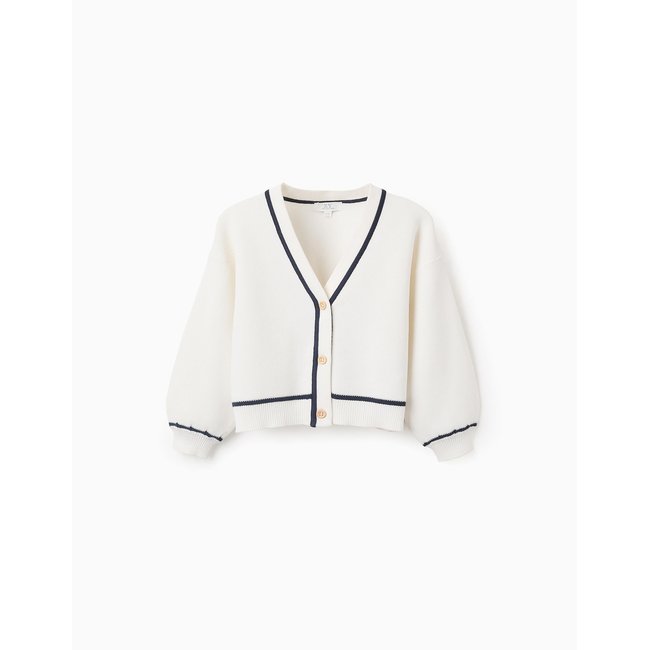 Gilet en Maille avec Rayure Contrastée blanc <span itemprop=