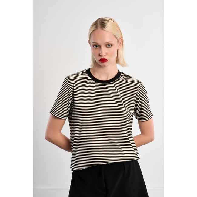 T-shirt rayé noir avec ouverture en cœur v002228 <span itemprop=