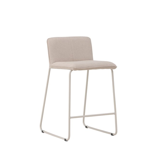 Lot de 2 tabourets de bar en tissu bouclette pieds beiges H65cm - Bisbee Couleur beige <span itemprop=
