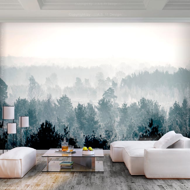 Papier peint intissé panoramique Paysage Winter Forest 1 Couleur gris / argent <span itemprop=