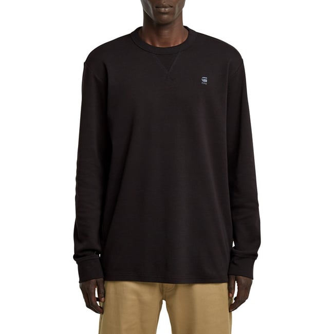 T-shirt G-Star coton avec manches longues et col rond noir noir <span itemprop=