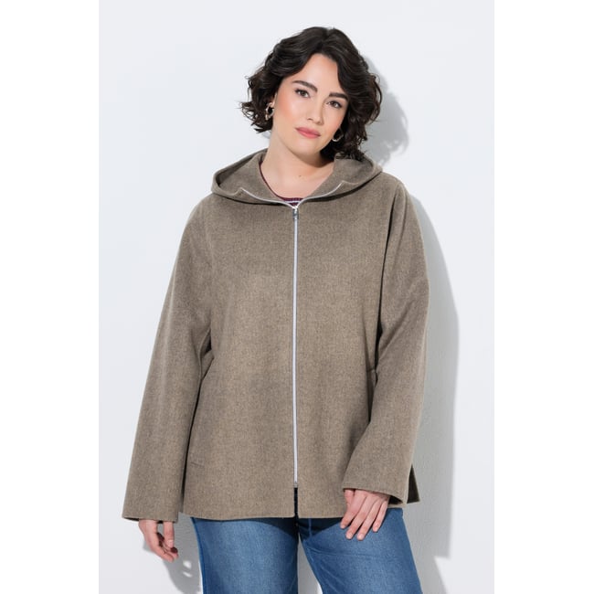 Veste en laine mélangé, coupe évasée, capuche marron pâle <span itemprop=