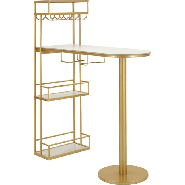 Comptoir de bar métal plateau effet marbre GLAM Couleur doré et blanc <span itemprop=