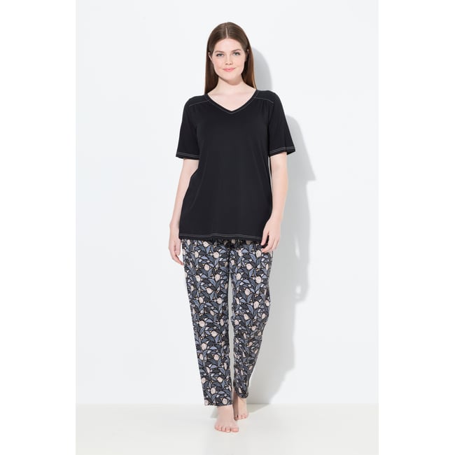 Pyjama motif feuilles noir <span itemprop=