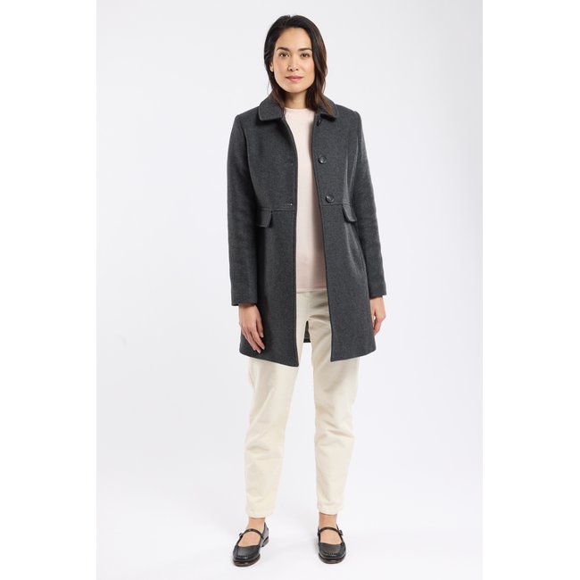 Manteau droit en drap de laine anthracite <span itemprop=