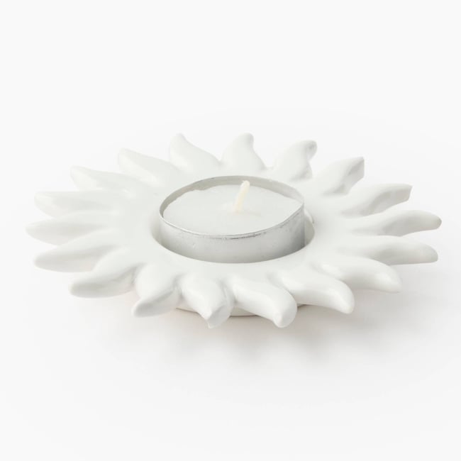 Bougeoir en forme soleil,11x1,5cm, en dolomite Couleur blanc <span itemprop=