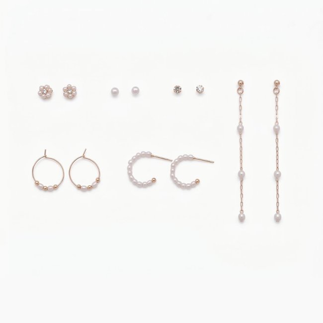 Set 6 paires de boucles d'oreilles à perles doré <span itemprop=