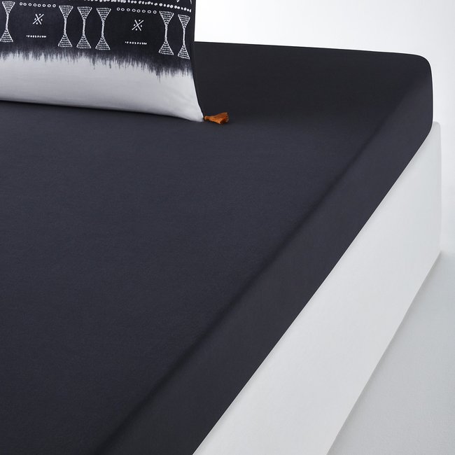 Yoruba 100% Washed Cotton Fitted Sheet, charcoal grey, LA REDOUTE INTERIEURS