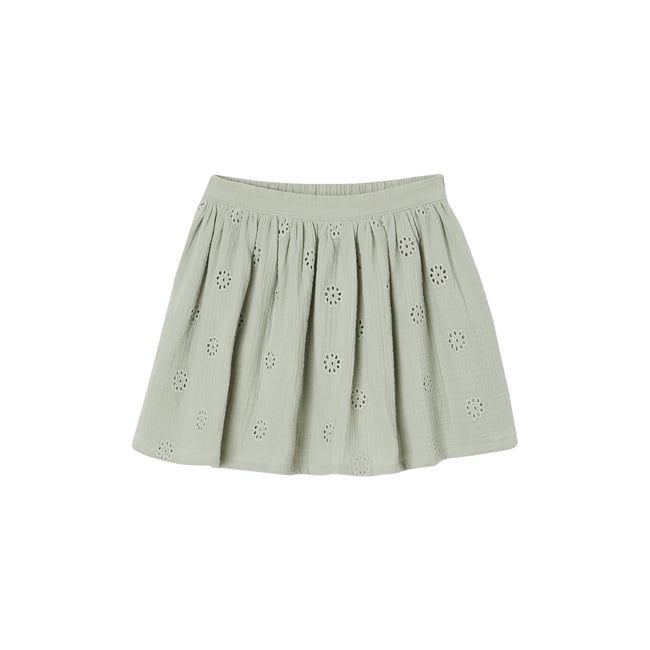 Jupe en broderie anglaise gaze de coton vert sauge <span itemprop=